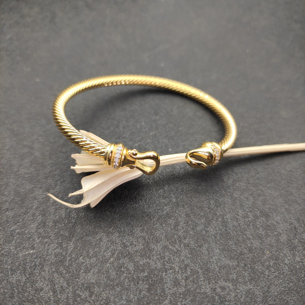 David Yurman 4mm Gold Diamond Hook Bracelet - Picture 5 of 9